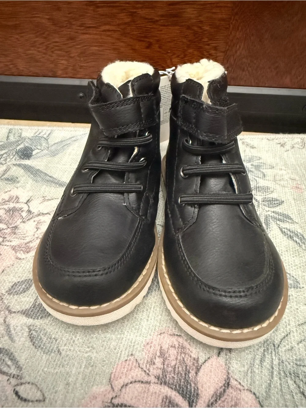 Old Navy Black Kids Faux-Leather Ankle Boots with Cream Sole